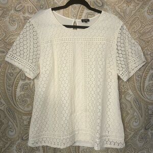 Badgley Mischka White Floral Lace Eyelet Overlay Top Size XL Lined